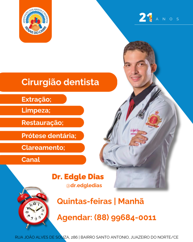 Doutor Edigle, profissional dentista voluntário na Renais do Cariri